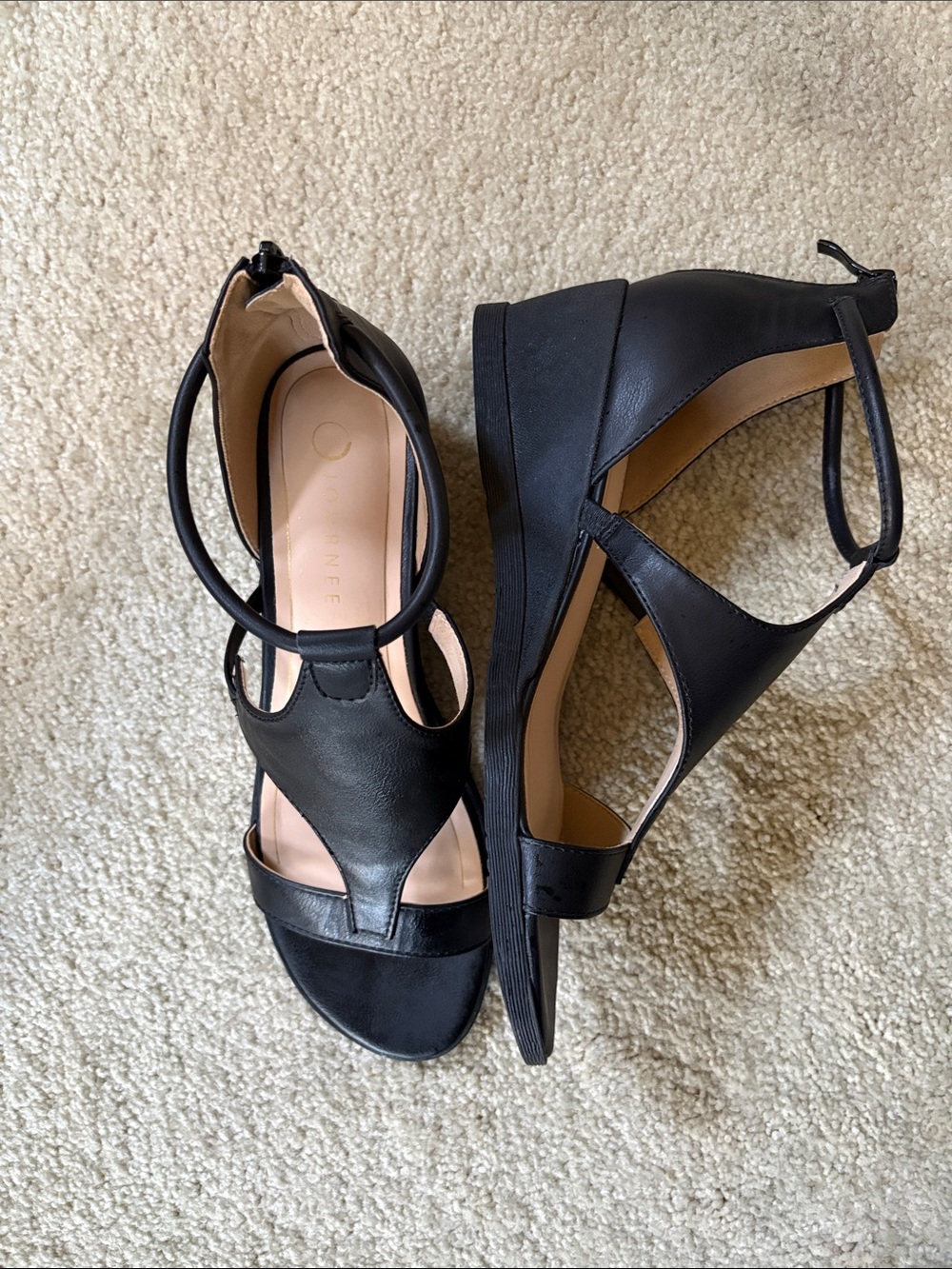 Journee Collection Black Ankle-Strap Heeled Sandals